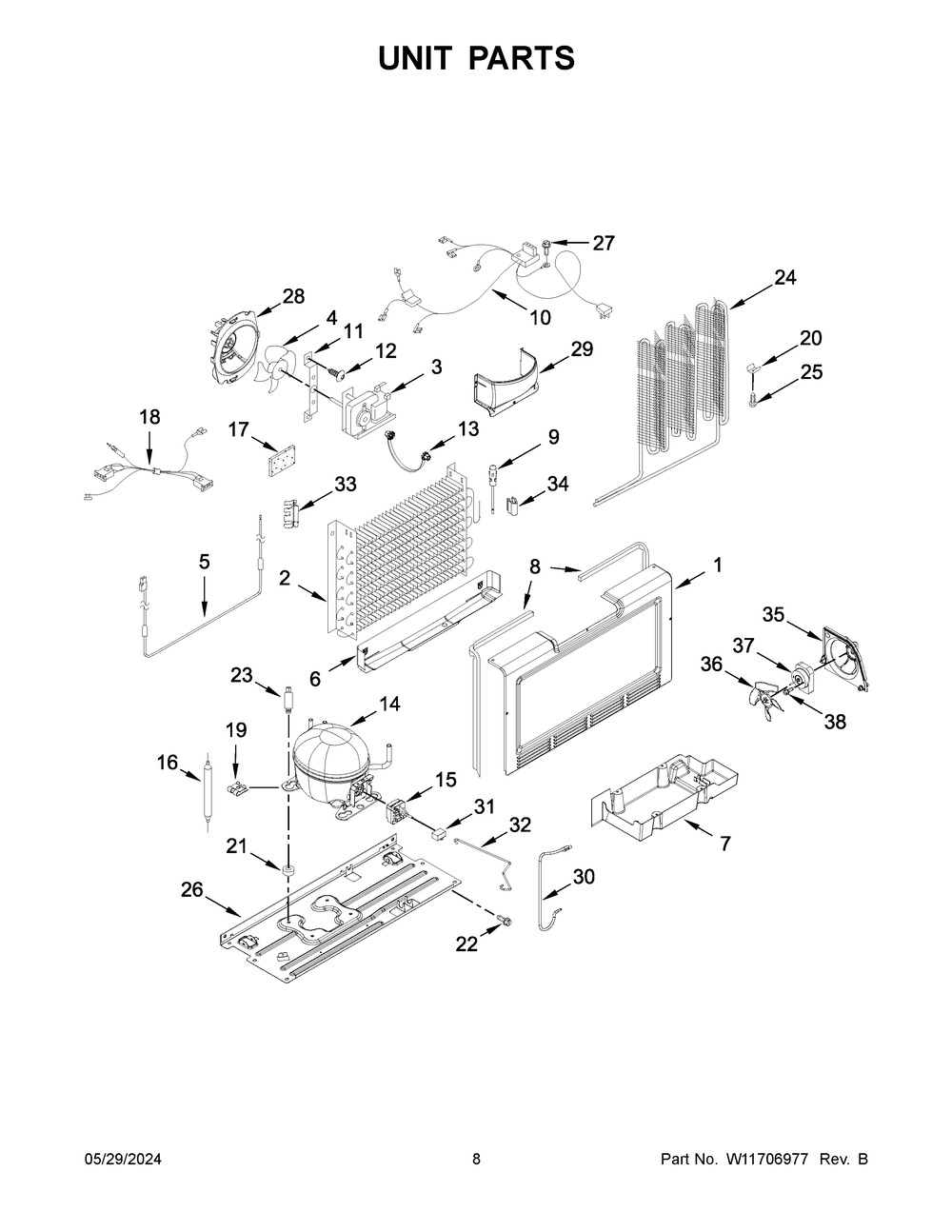 Unit Parts Diagram and Parts List for WZF56R16DW10  Whirlpool Freezer