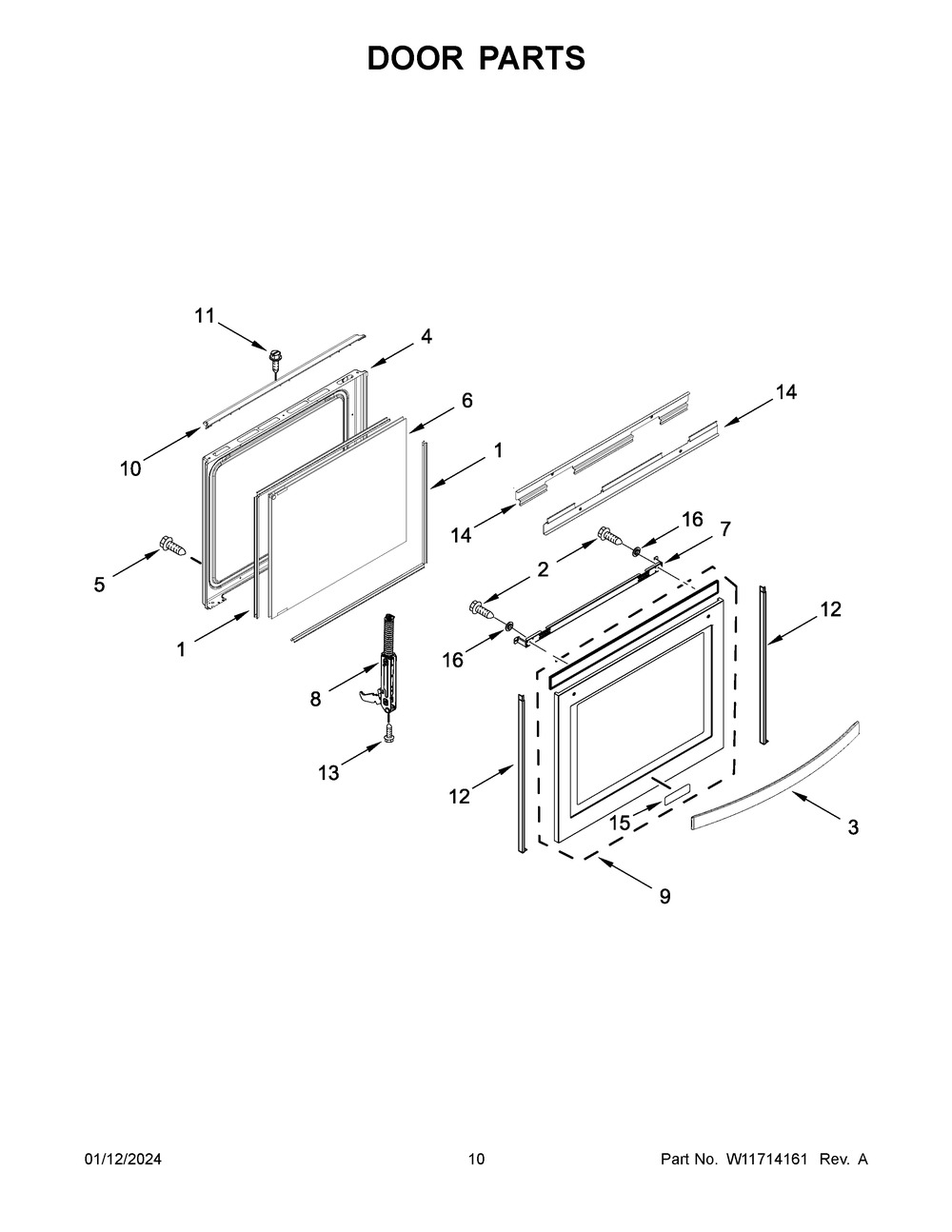 Door Parts Diagram and Parts List for WFG775H0HV6  Whirlpool Range