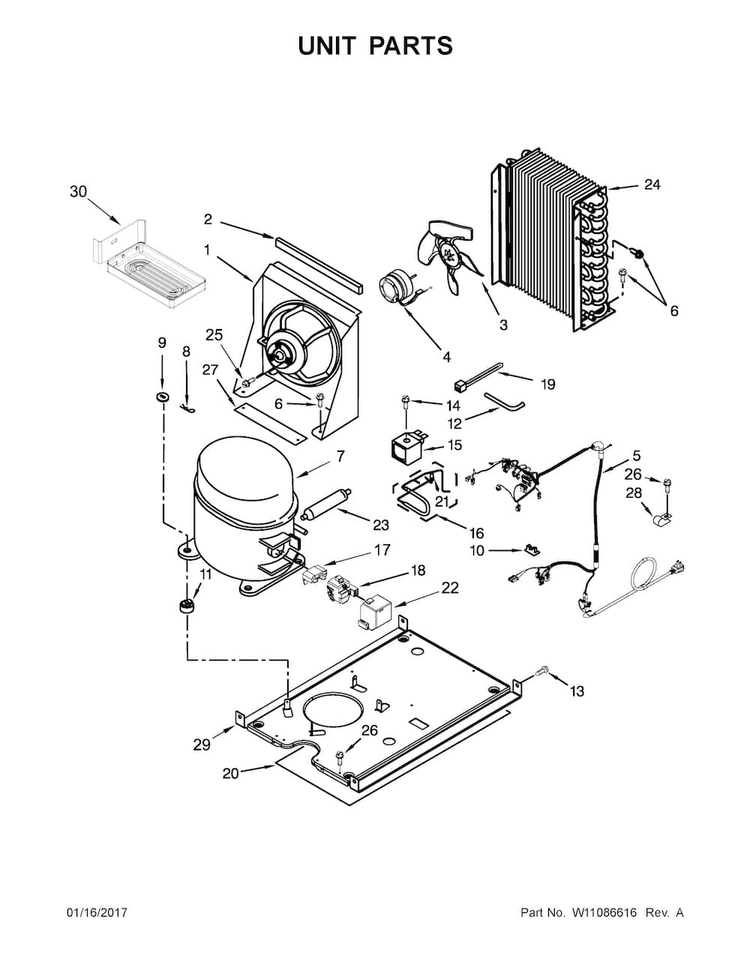 Unit Parts Diagram and Parts List for KUIO18NNZS2  KitchenAid Ice Maker
