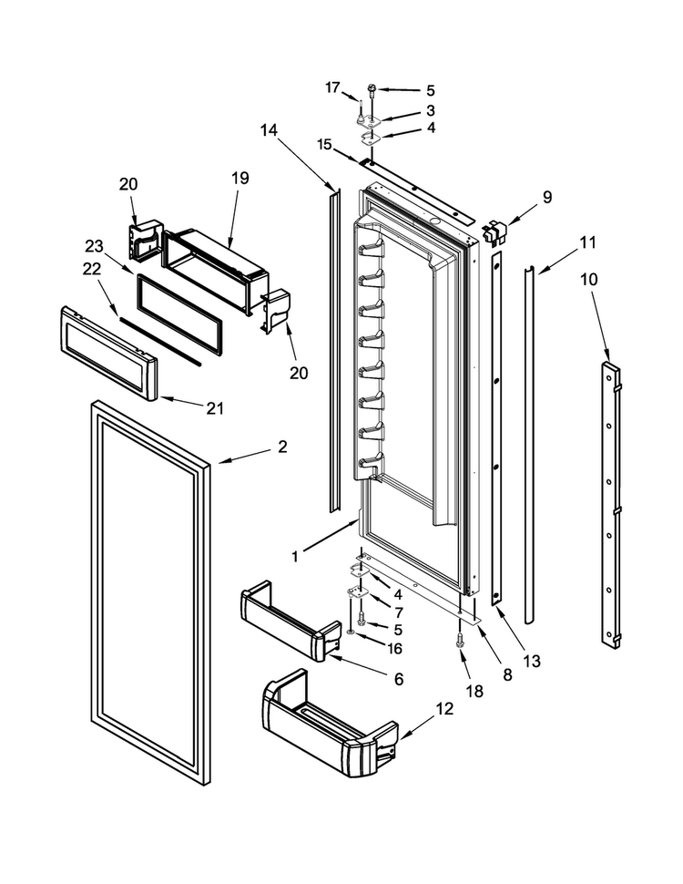 Refrigerator Door Parts Diagram and Parts List for KBFN402EPA01  KitchenAid Refrigerator