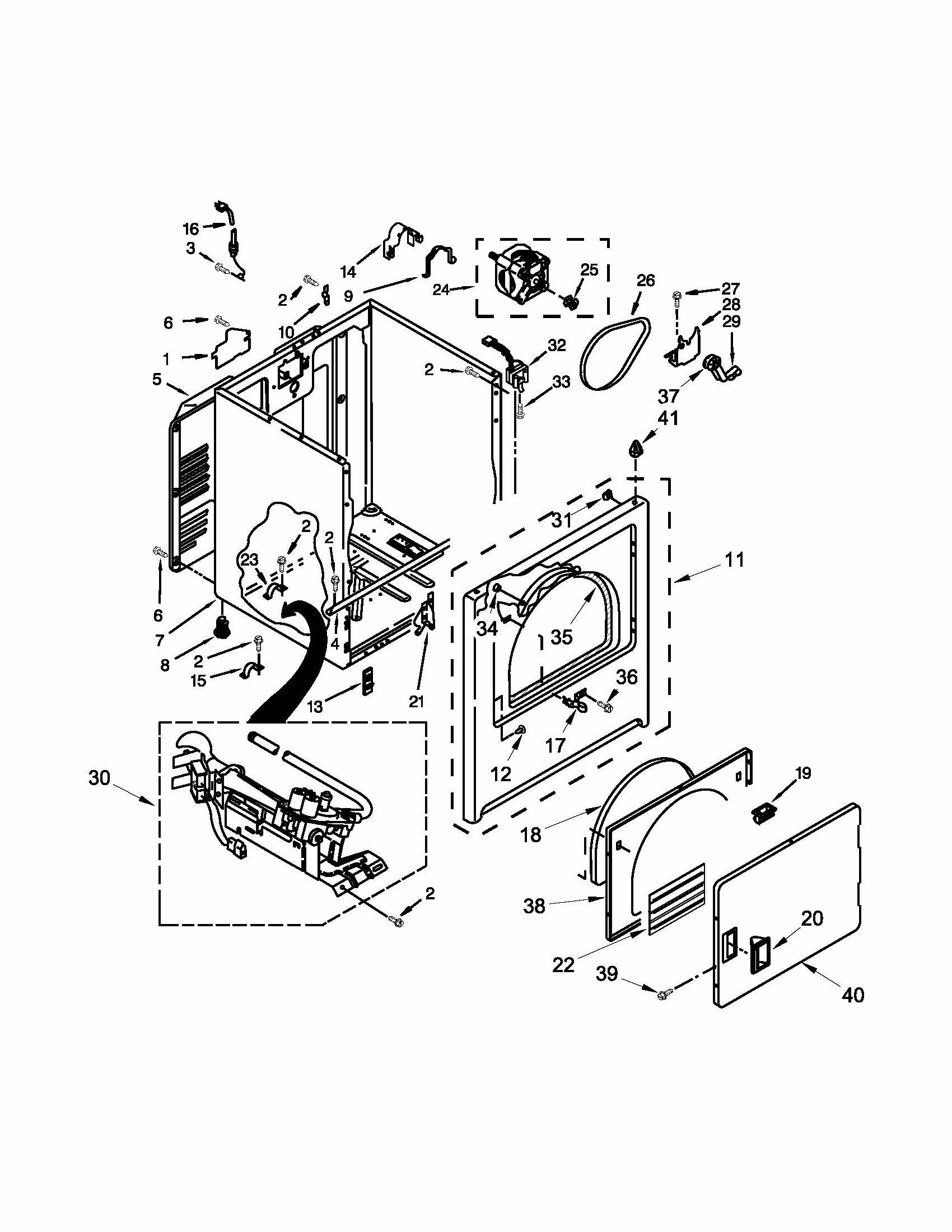 Cabinet Parts Diagram and Parts List for 11071402310  Kenmore Dryer