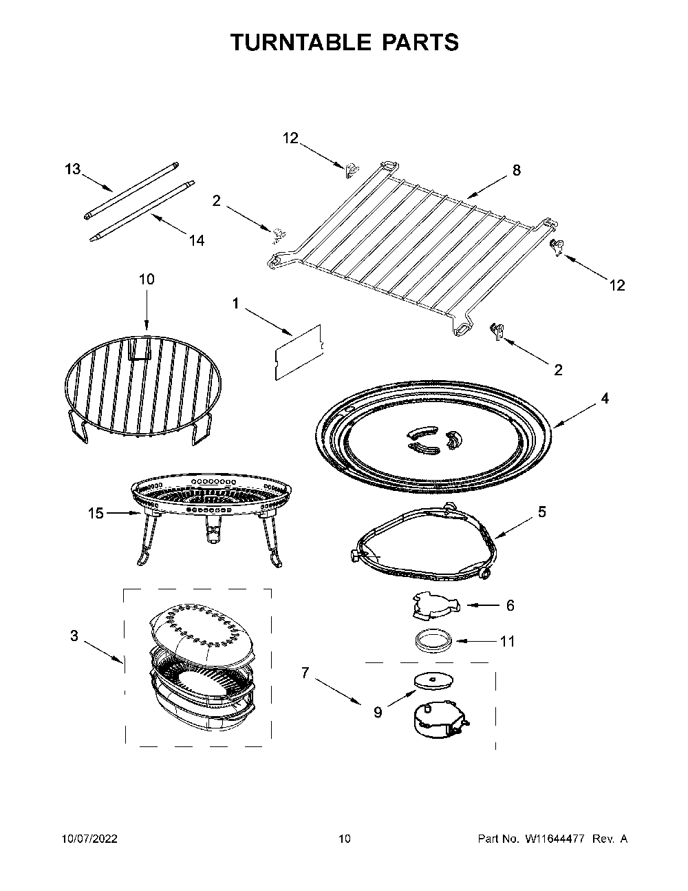 Turntable Parts Diagram and Parts List for KMHC319LWH00  KitchenAid Microwave