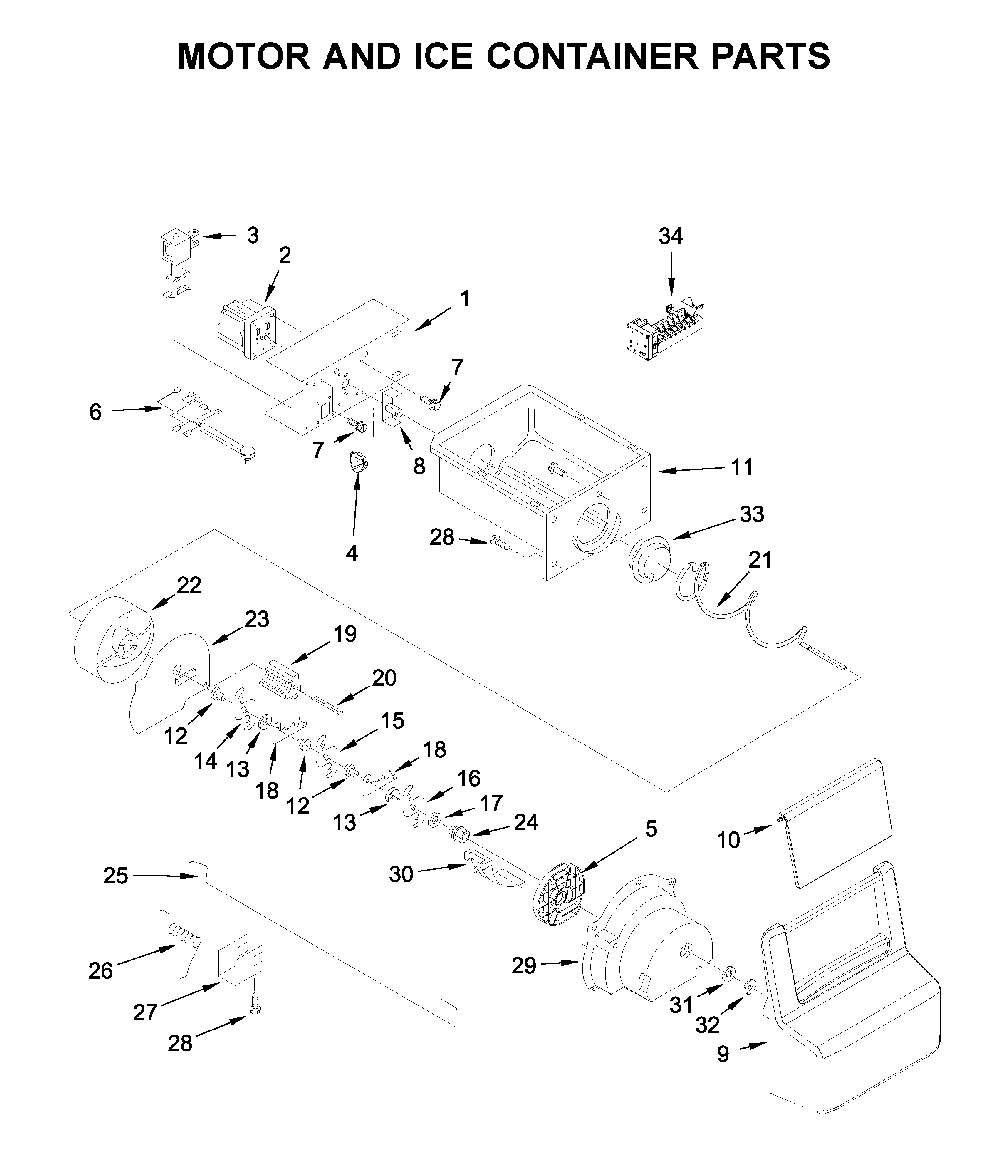 Motor and ice container parts Diagram and Parts List for WRS325SDHW05  Whirlpool Refrigerator