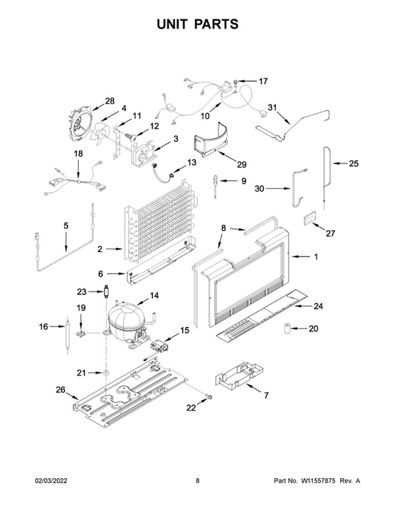 Unit Parts Diagram and Parts List for WZF34X16DW08  Whirlpool Freezer