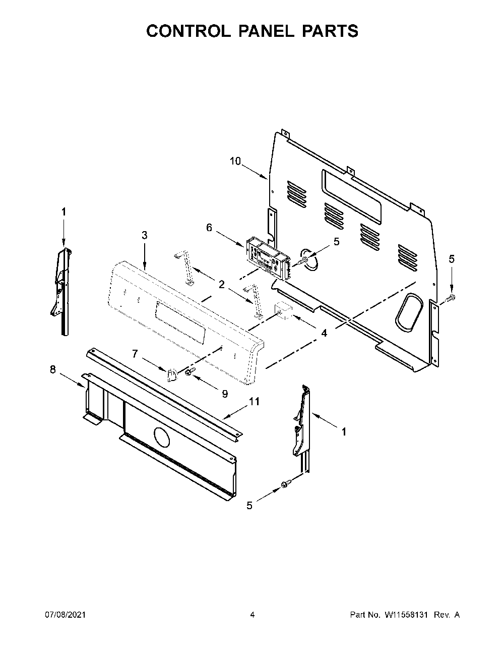 03 - Control Panel Parts Diagram and Parts List for YWFE505W0JW1  Whirlpool Range