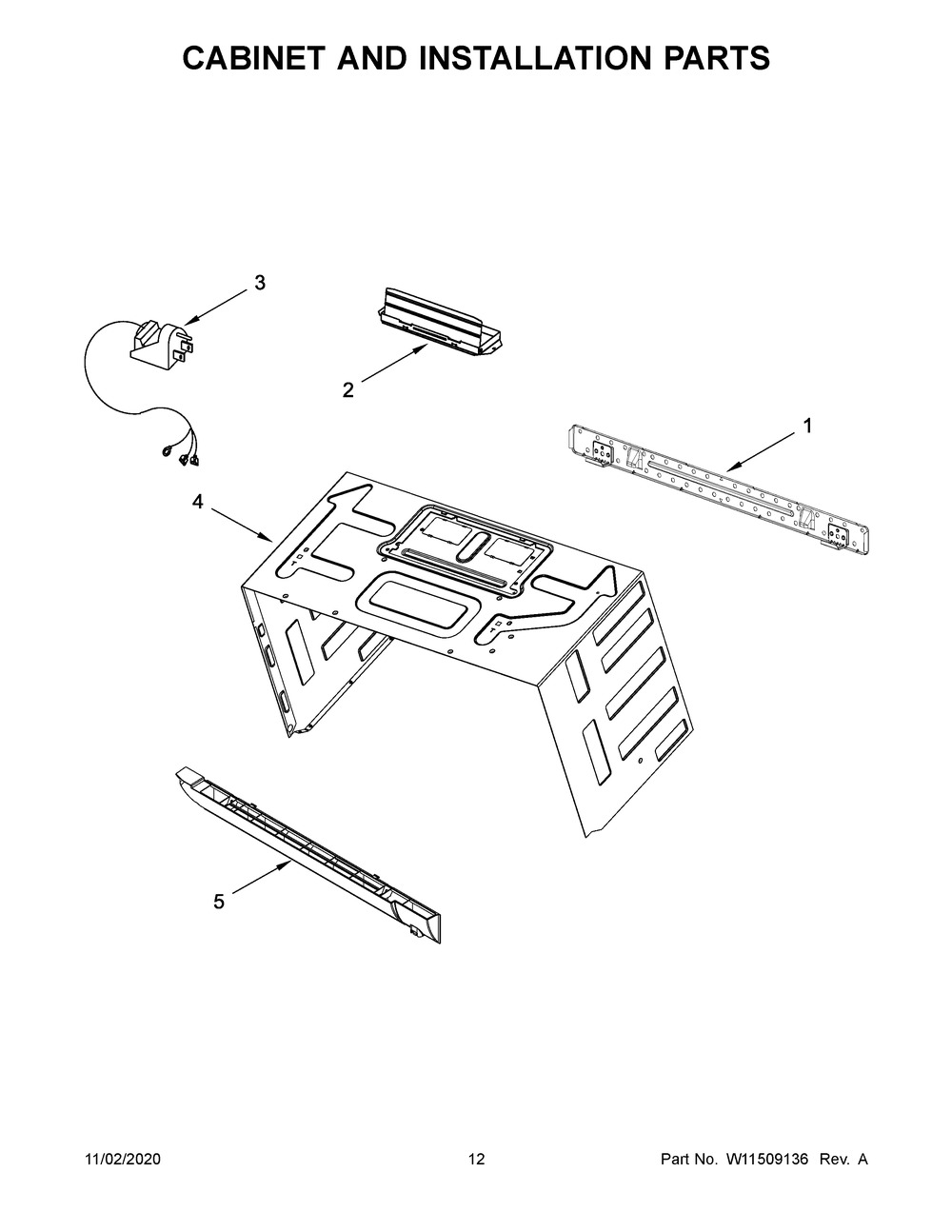 Cabinet And Installation Parts Diagram and Parts List for YWMH53521HB4  Whirlpool Microwave Oven Combo