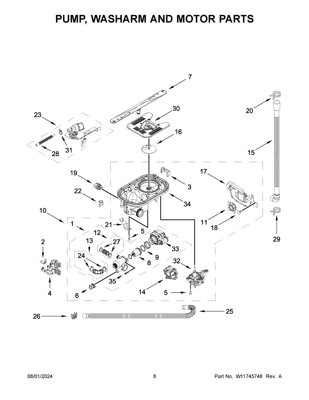 05 - Pump, Washarm And Motor Parts Diagram and Parts List for MDB9979SKZ3  Whirlpool Dishwasher