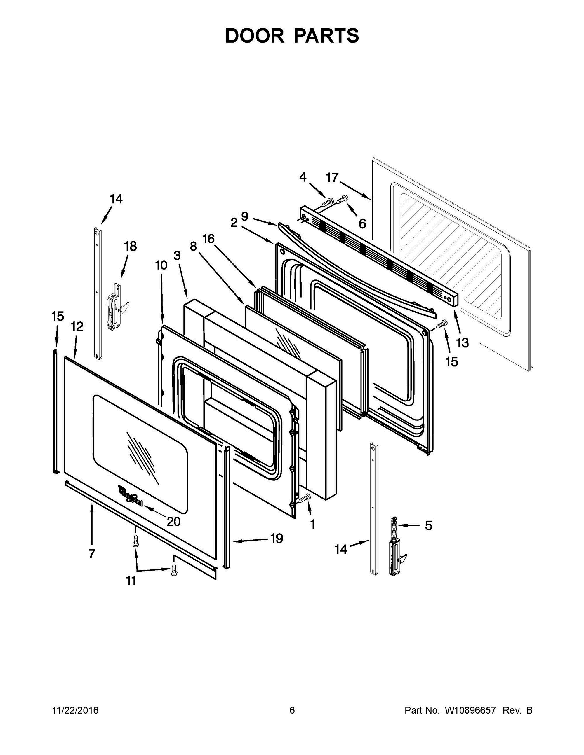 04 - DOOR PARTS Diagram and Parts List for YWEE510S0FB0  Whirlpool Range