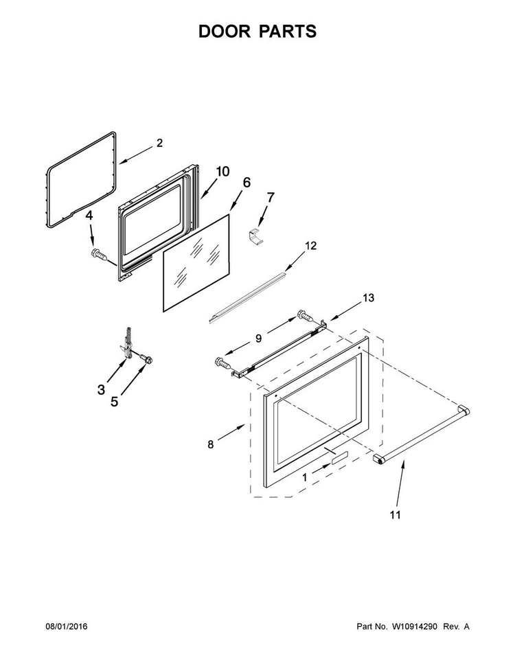 Door Parts Diagram and Parts List for KFEG500ESS1  KitchenAid Range