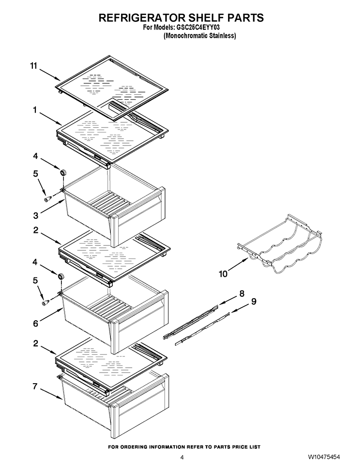 REFRIGERATOR SHELF PARTS Diagram and Parts List for GSC25C4EYY03  Whirlpool Refrigerator