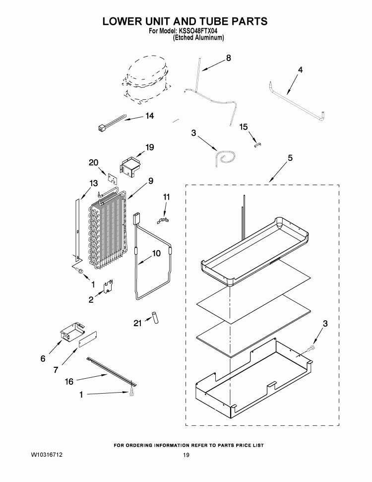LOWER UNIT AND TUBE PARTS Diagram and Parts List for KSSO48FTX04  KitchenAid Refrigerator