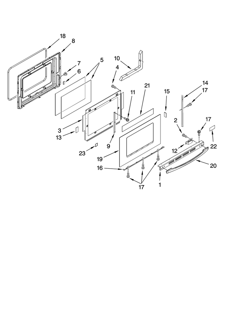 Door Parts Diagram and Parts List for YGY397LXUQ0  Whirlpool Range