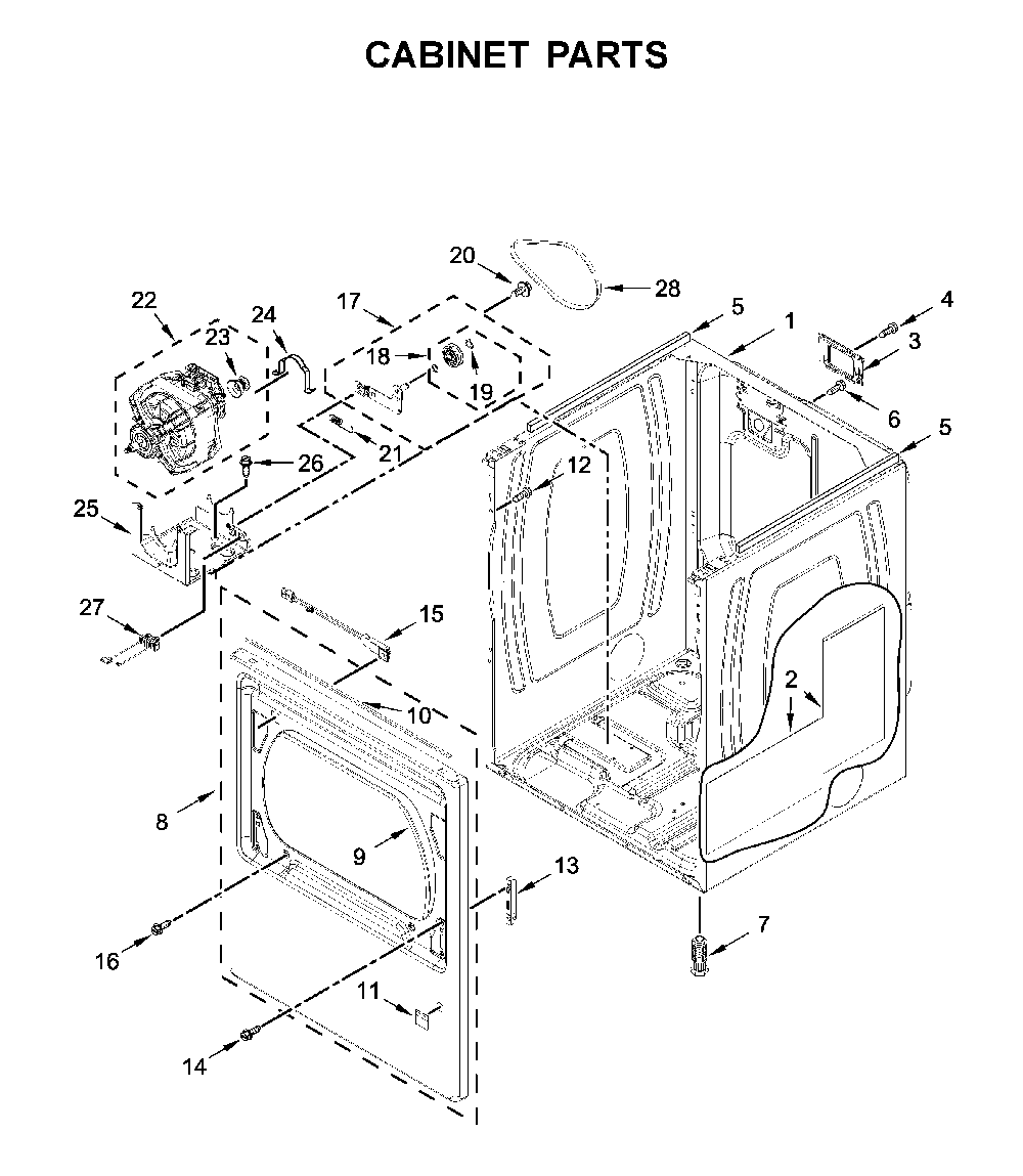 Cabinet parts Diagram and Parts List for WED6120HW1  Whirlpool Dryer