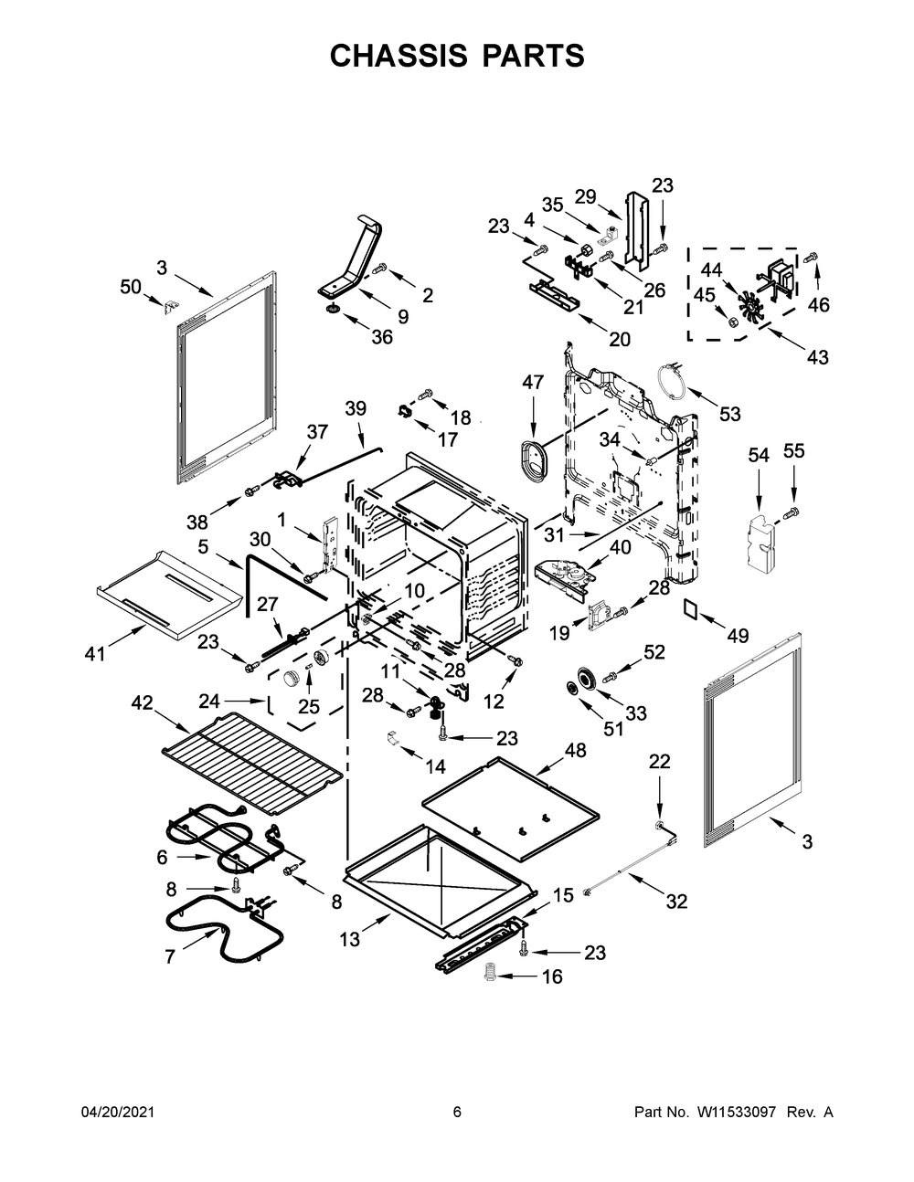 Chassis Parts Diagram and Parts List for YWFE521S0HS2  Whirlpool Range