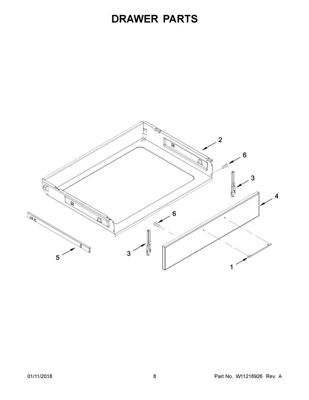 Drawer Parts Diagram and Parts List for YWEEA25H0HN0  Whirlpool Range