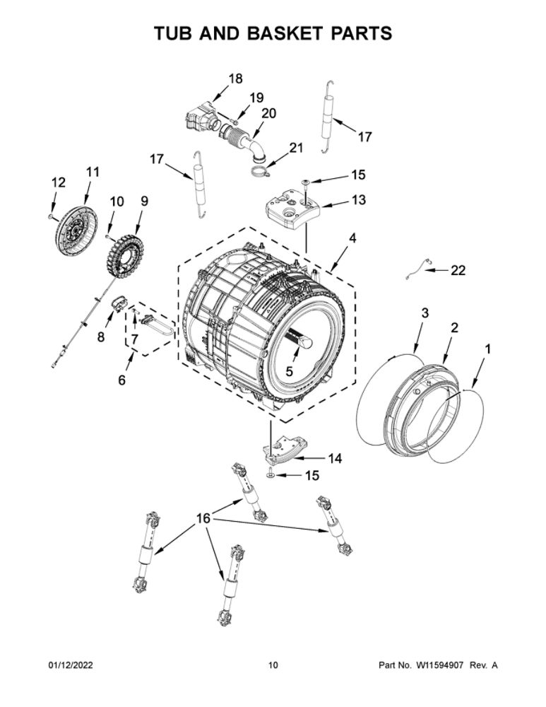 Tub And Basket Parts Diagram and Parts List for BNF15ASANA1  Whirlpool Washer