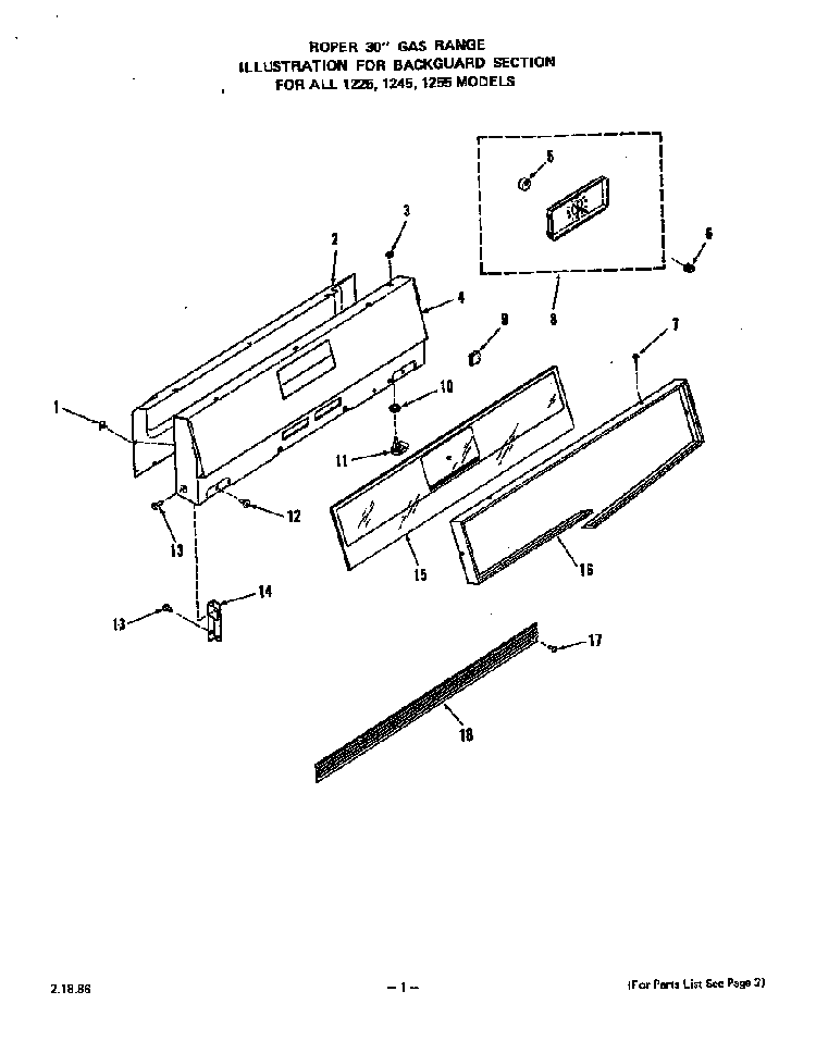 Backguard Diagram and Parts List for 1255*0A  Roper Range