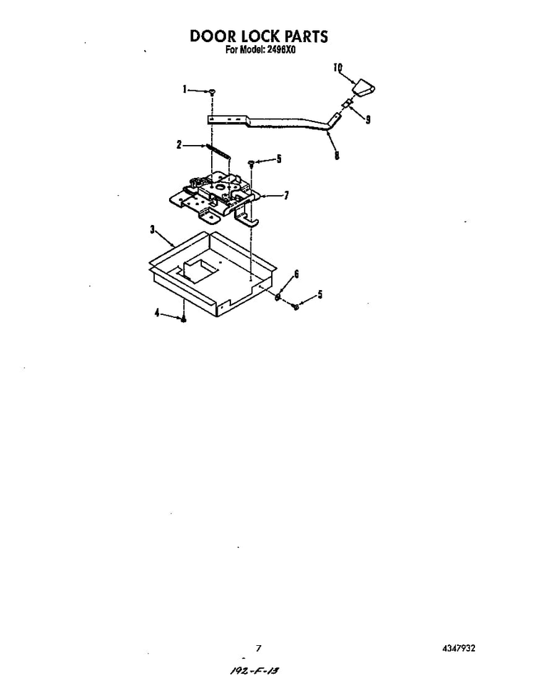 Door Lock Diagram and Parts List for 2496*0A  Roper Range