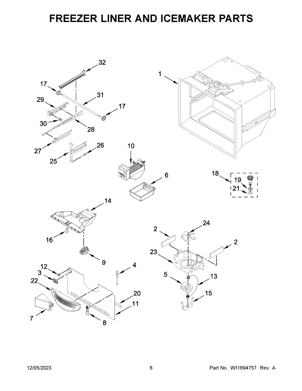 Freezer Liner And Icemaker Parts Diagram and Parts List for KRFF305ESS08  KitchenAid Refrigerator