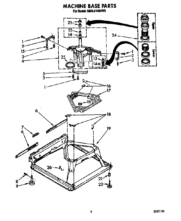 Machine Base Diagram and Parts List for 6MAL5143VW0  Whirlpool Washer