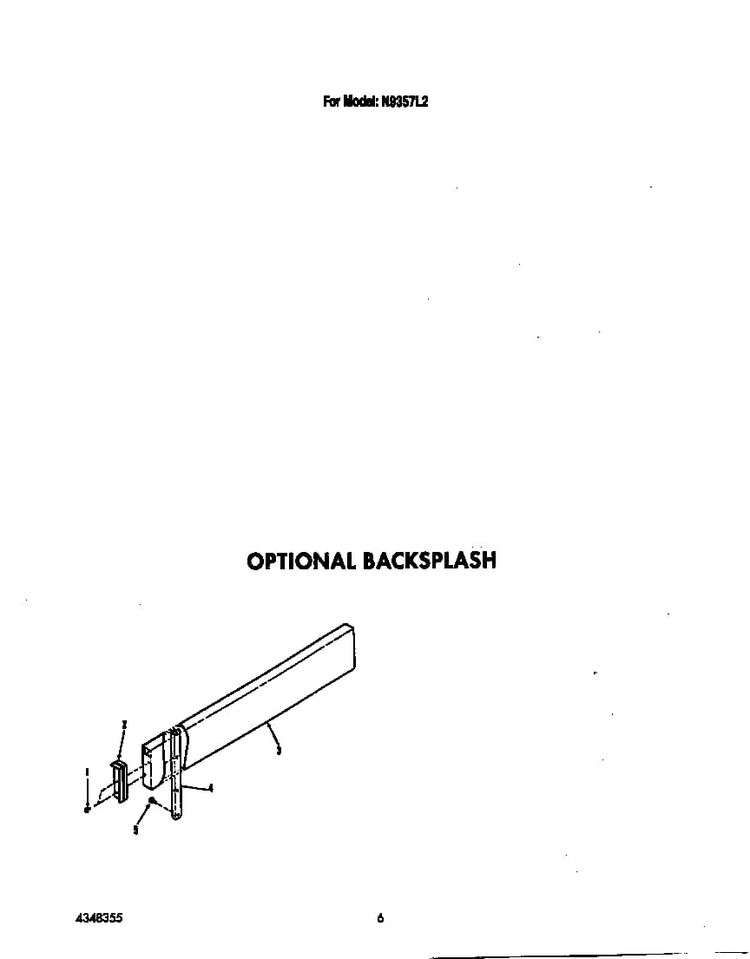 Optional Backsplash Diagram and Parts List for N9357*2  Roper Range