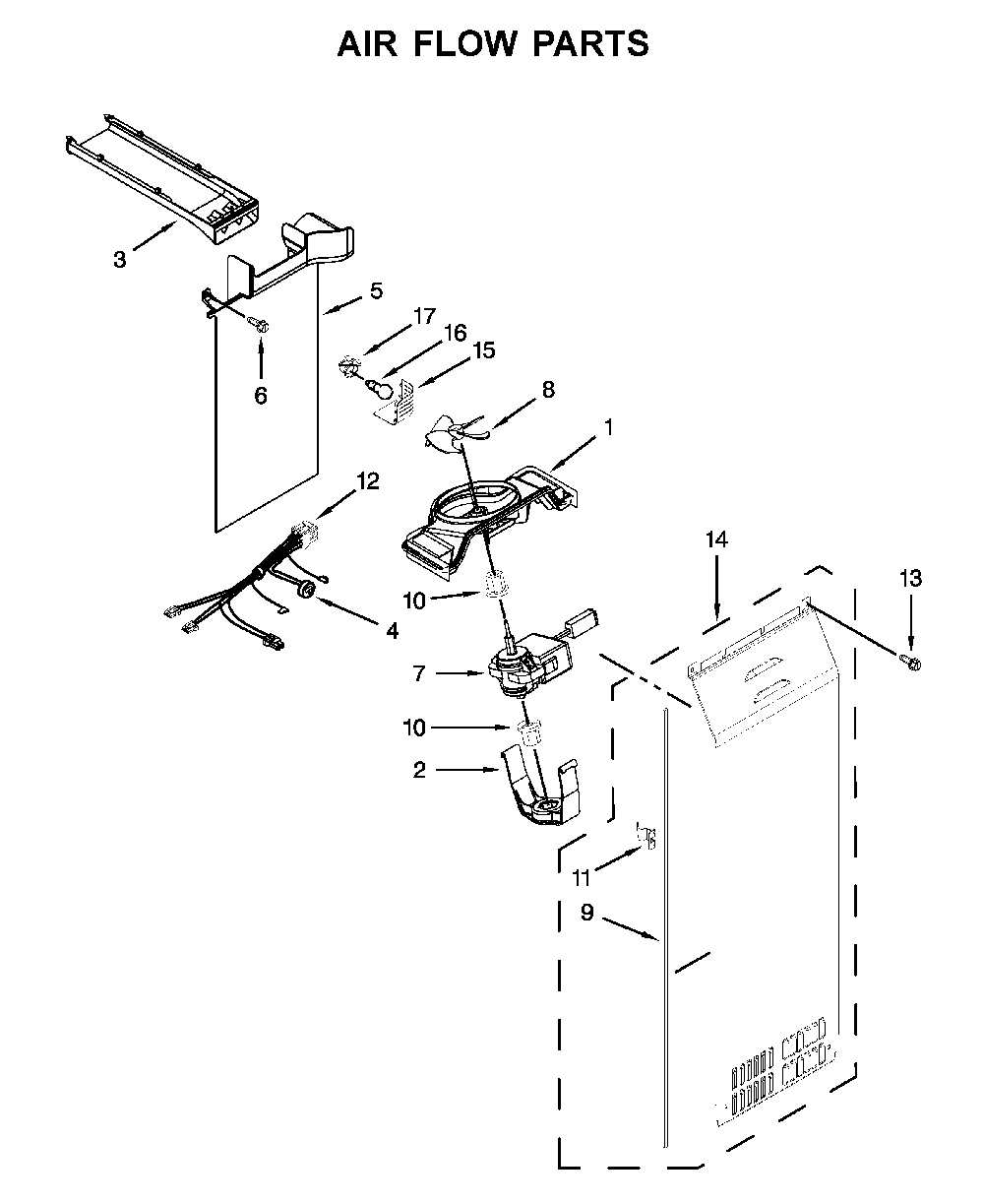 Air flow parts Diagram and Parts List for 10651783413  Kenmore Refrigerator