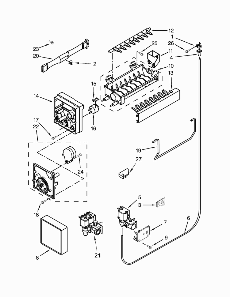 Icemaker Parts Diagram and Parts List for WRF560SEYW01  Whirlpool Refrigerator