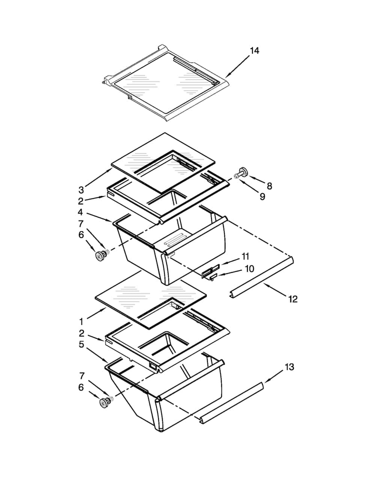 Refrigerator Shelf Parts Diagram and Parts List for 10650023211  Kenmore Refrigerator