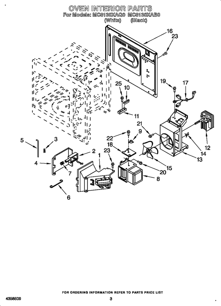 Oven Interior Diagram and Parts List for MC810XAB0  Whirlpool Microwave