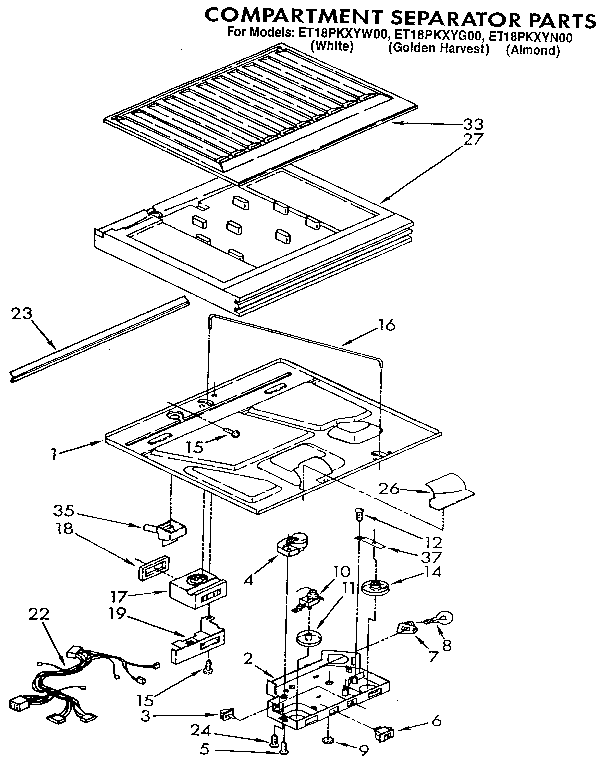 Compartment Separator Diagram and Parts List for E18PKXYN00  Whirlpool Refrigerator