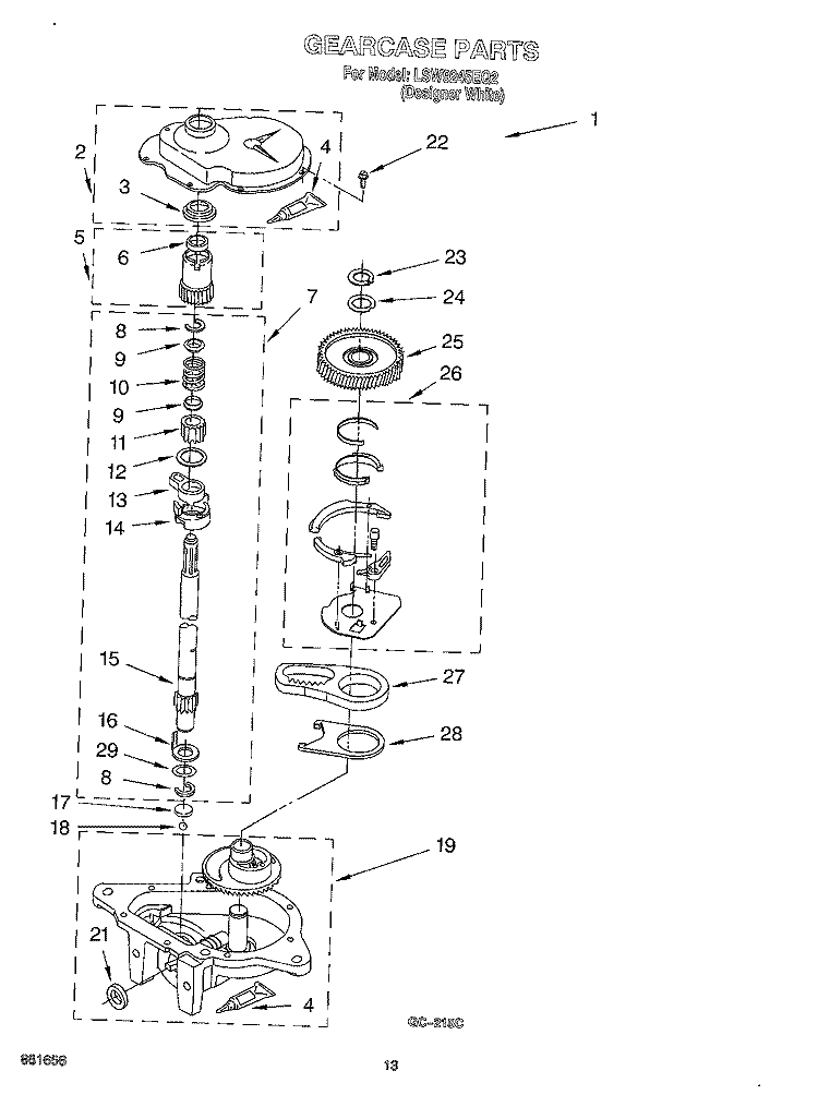 GEARCASE Diagram and Parts List for LSW9245EQ2  Whirlpool Washer