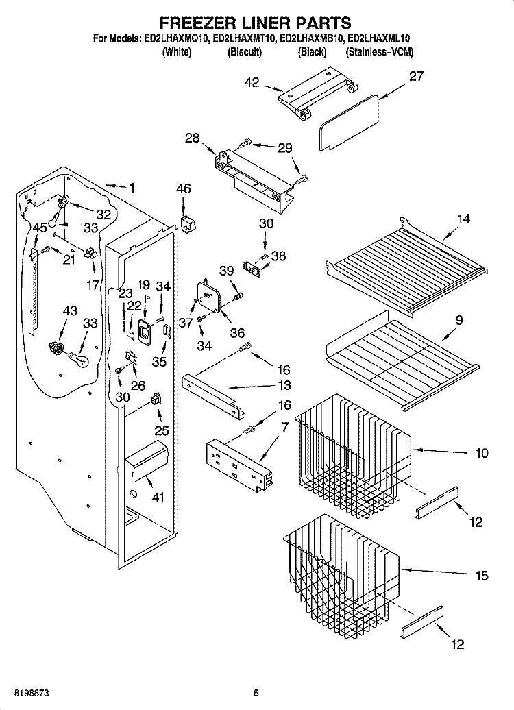 FREEZER LINER PARTS Diagram and Parts List for ED2LHAXMB10  Whirlpool Refrigerator