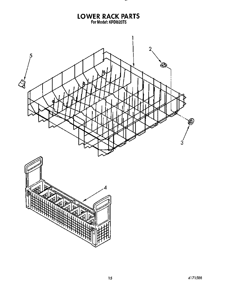LOWER RACK Diagram and Parts List for KPDI620T5  KitchenAid Dishwasher