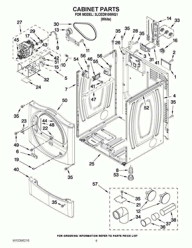 CABINET PARTS Diagram and Parts List for 3LCED9100WQ1  Whirlpool Dryer