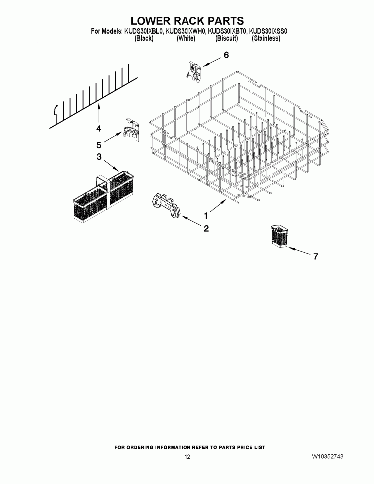 LOWER RACK PARTS Diagram and Parts List for KUDS30IXBL0  KitchenAid Dishwasher