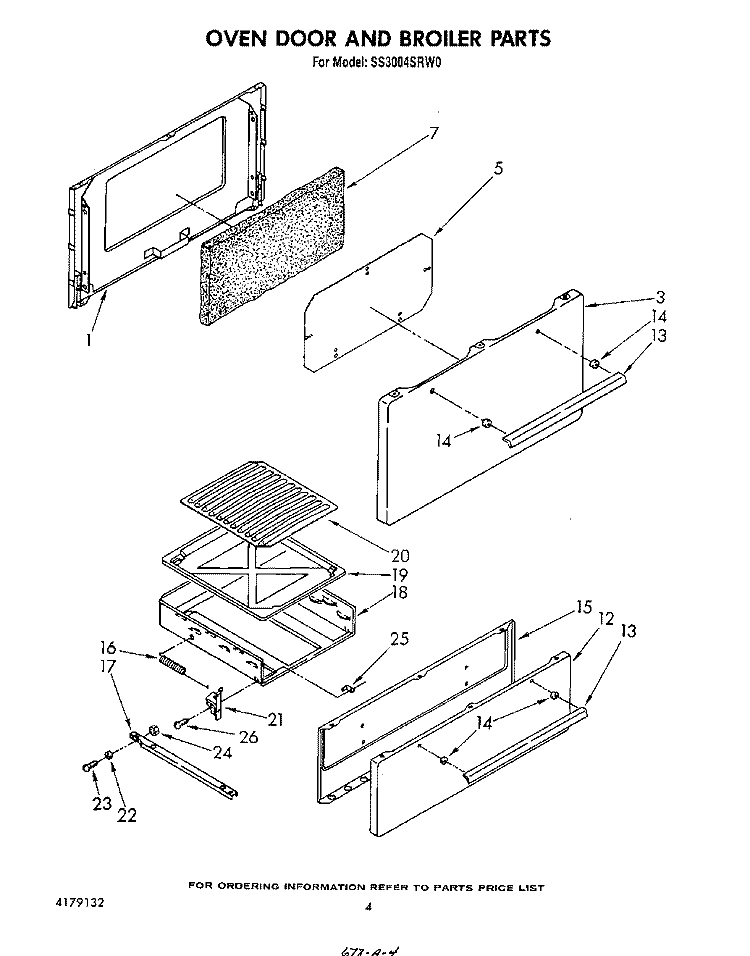 OVEN DOOR AND BROILER Diagram and Parts List for SS3004SRW0  Whirlpool Range