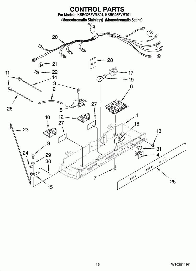 CONTROL PARTS Diagram and Parts List for KSRG25FVMS01  KitchenAid Refrigerator