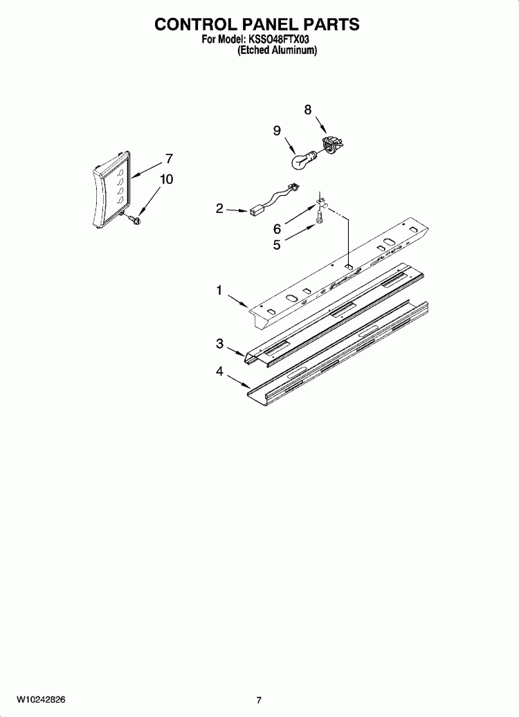 CONTROL PANEL PARTS Diagram and Parts List for KSSO48FTX03  KitchenAid Refrigerator