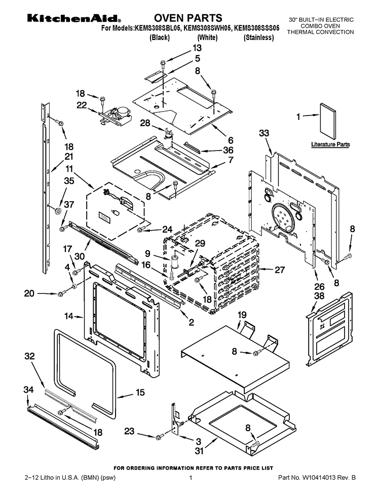 OVEN PARTS Diagram and Parts List for KEMS308SSS05  KitchenAid Microwave Oven Combo