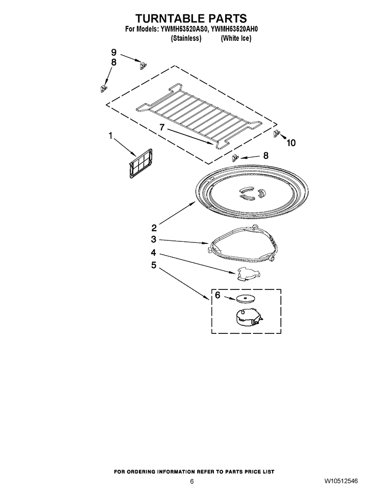 TURNTABLE PARTS Diagram and Parts List for YWMH53520AH0  Whirlpool Microwave