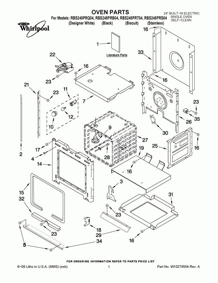 OVEN PARTS Diagram and Parts List for RBS245PRQ04  Whirlpool Wall Oven