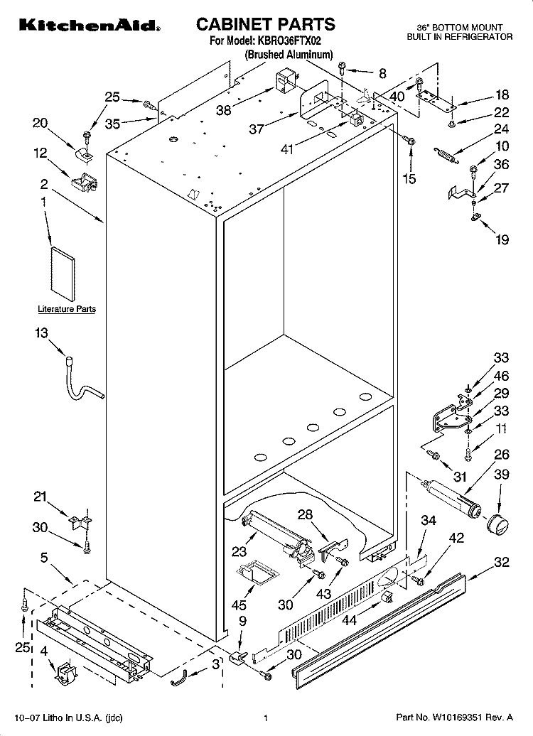 CABINET PARTS Diagram and Parts List for KBRO36FTX02  KitchenAid Refrigerator