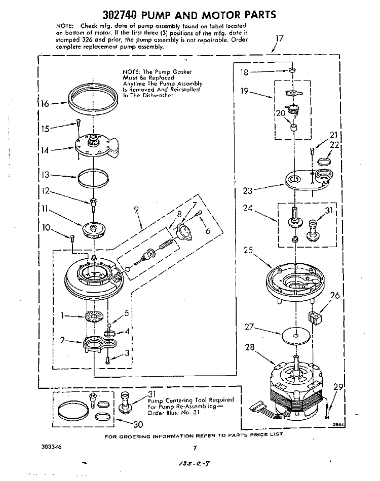 PUMP AND MOTOR Diagram and Parts List for DU5000XL0  Whirlpool Dishwasher