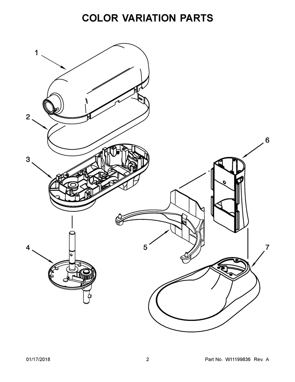 Color Variation Parts Diagram and Parts List for KG25H1XER5  Whirlpool Mixer