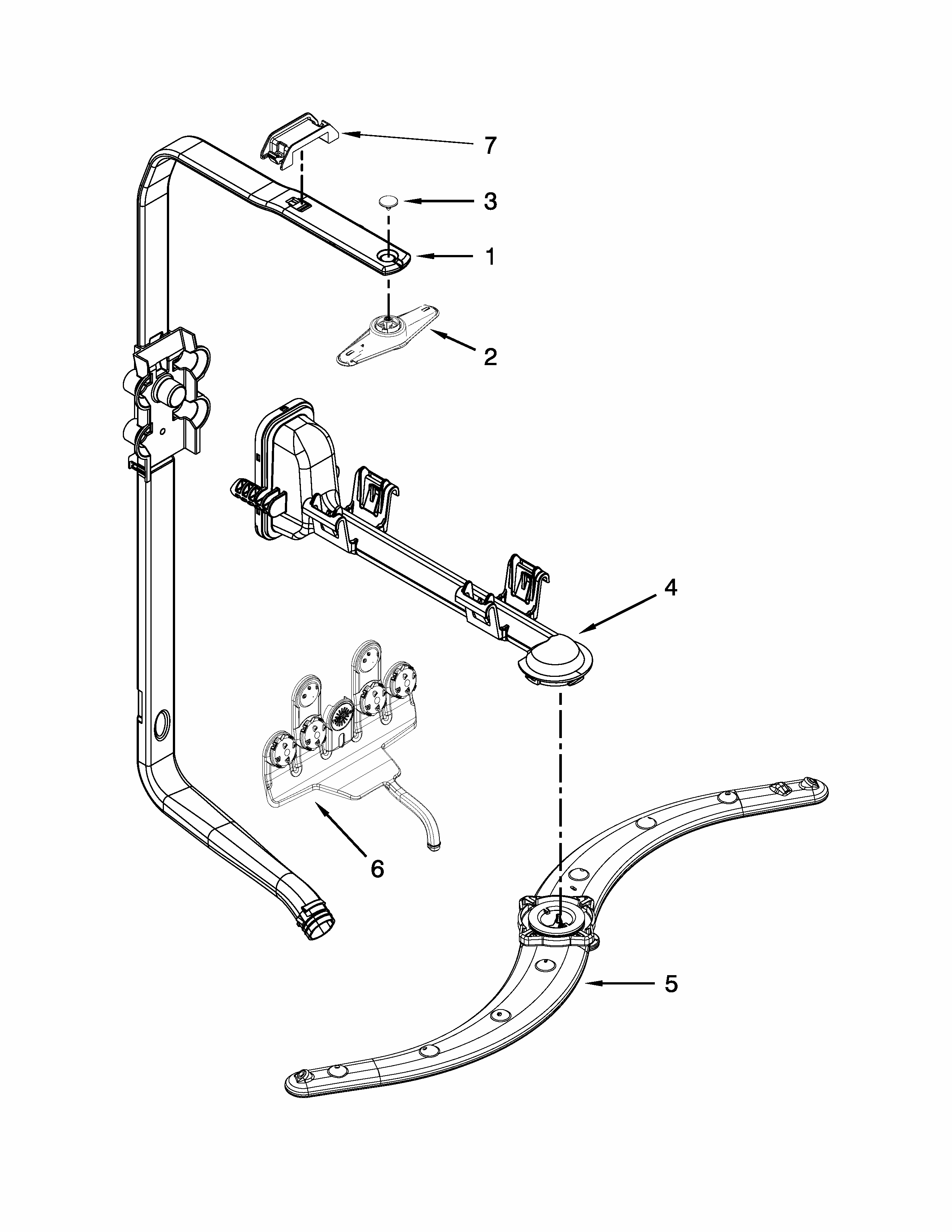 Upper Wash And Rinse Parts Diagram and Parts List for 66513403N411  Kenmore Dishwasher