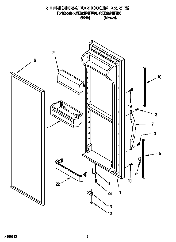 Refrigerator Door Diagram and Parts List for 4YED22PQFW00  Whirlpool Refrigerator