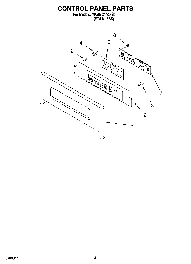 CONTROL PANEL PARTS Diagram and Parts List for YKBMC140HS0  KitchenAid Microwave Oven Combo