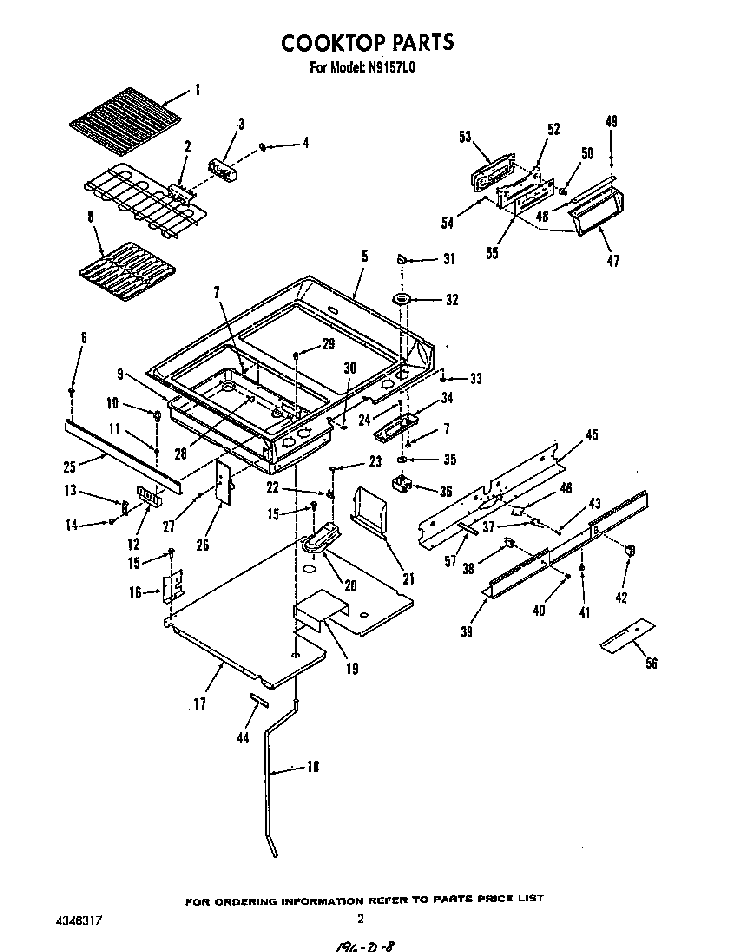Cook Top Diagram and Parts List for N9157*0  Roper Range