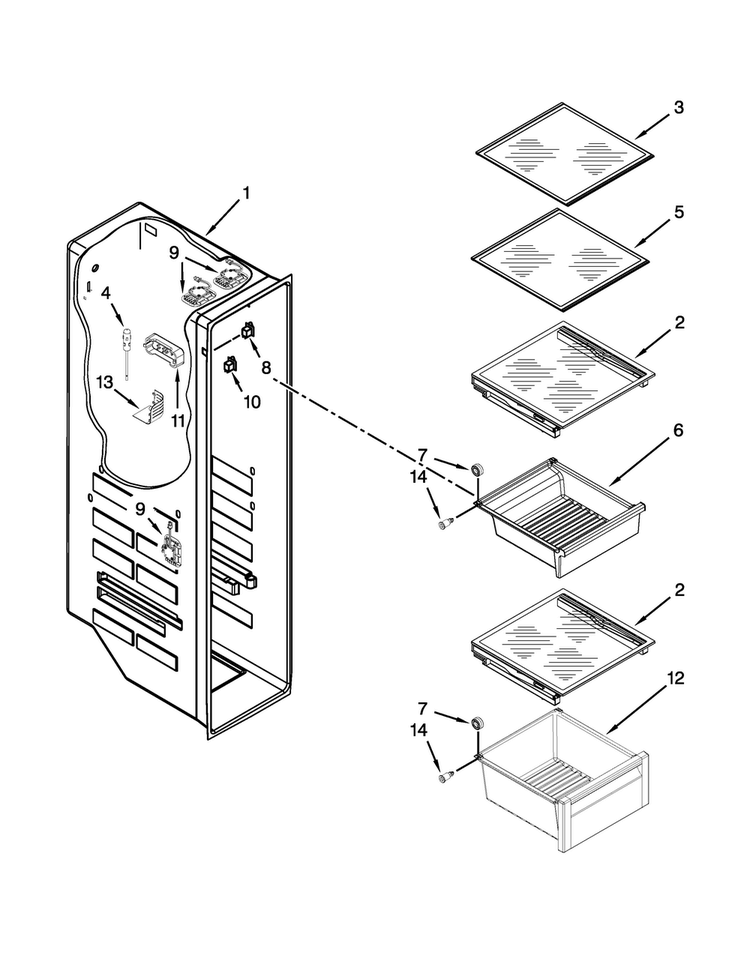 Freezer Liner Parts Diagram and Parts List for GSC25C6EYY03  Whirlpool Refrigerator