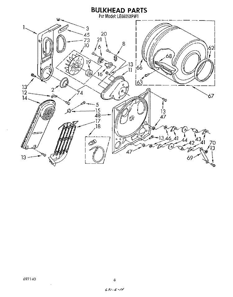 SECTION Diagram and Parts List for LE6605XPW1  Whirlpool Dryer